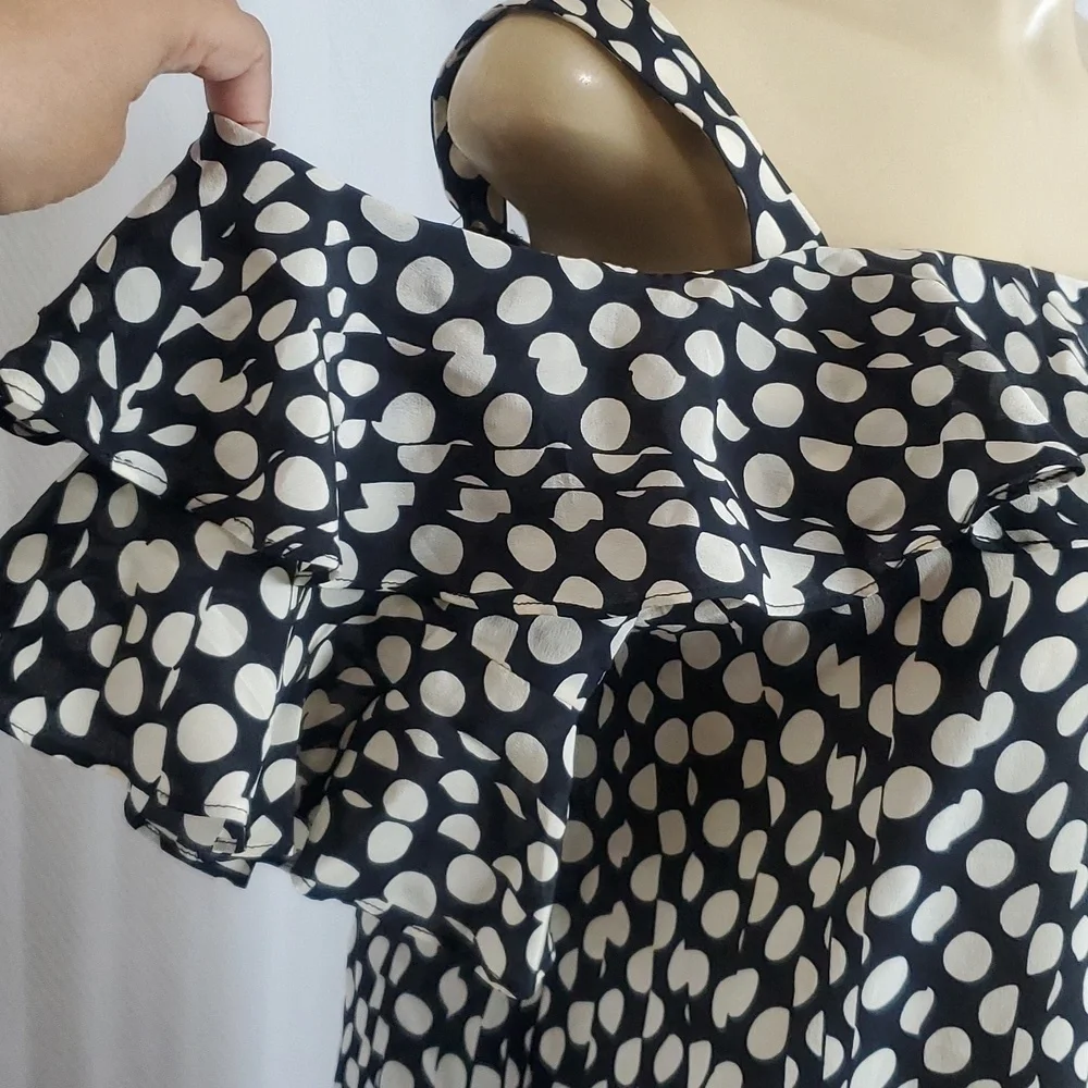 J. Crew Collection Silk Cold-Shoulder Top in Ratti Polka Dot Size L